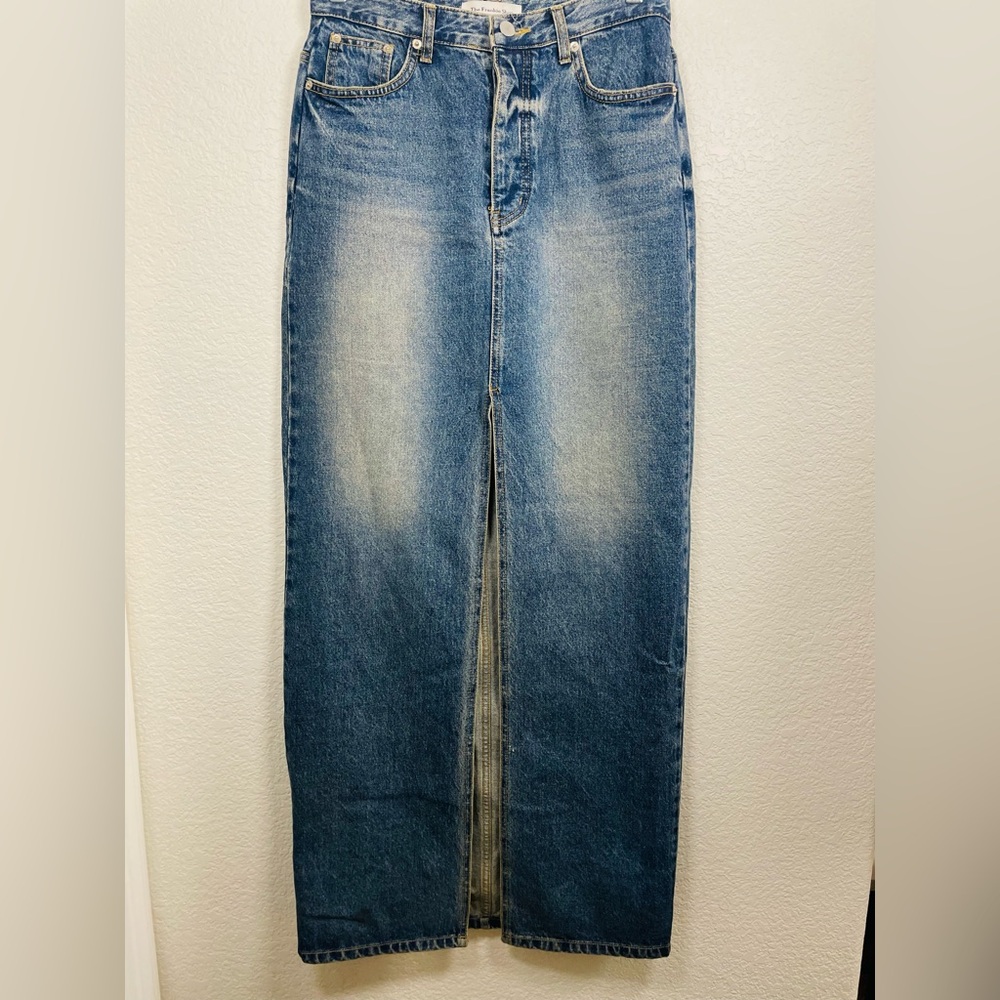 The Frankie Shop Button Fly Front Slit Denim Maxi Skirt | Medium